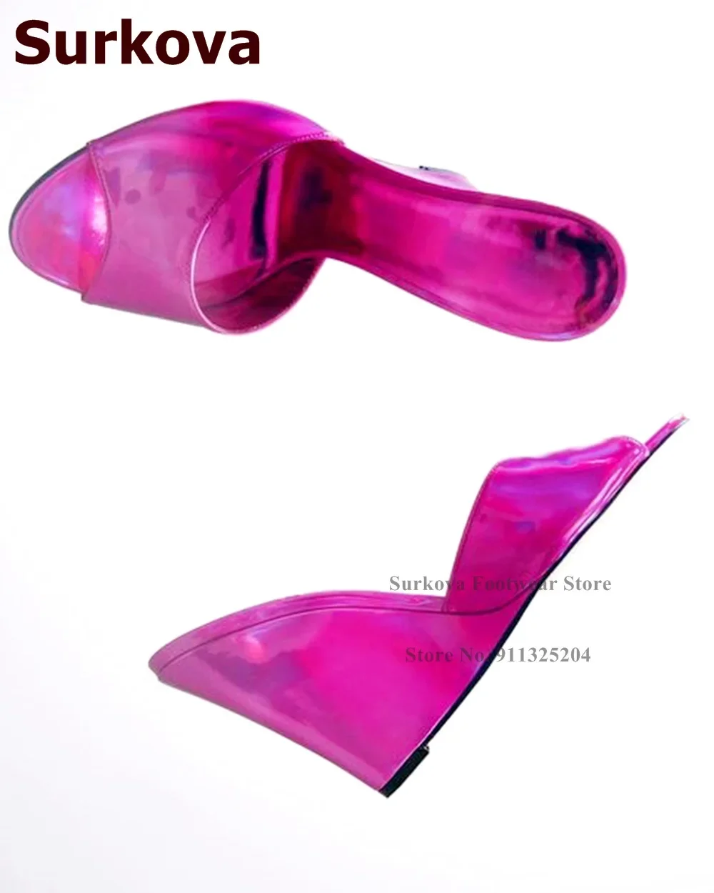 Women Shoes Size 7 - Surkova Hologram Iriserende Fuchsia Roze Sleehak