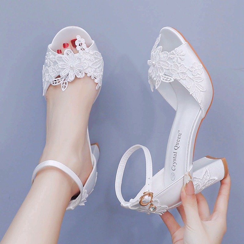 Gladiator Sandal Women - Vrouwen witte zijden hoge hakken zomer