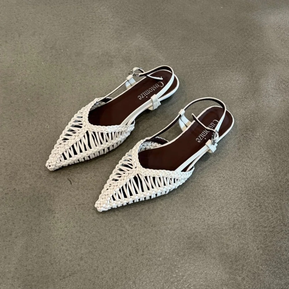 Pointed Toe Flat - Gepunte geweven Romeinse sandalen voor dames