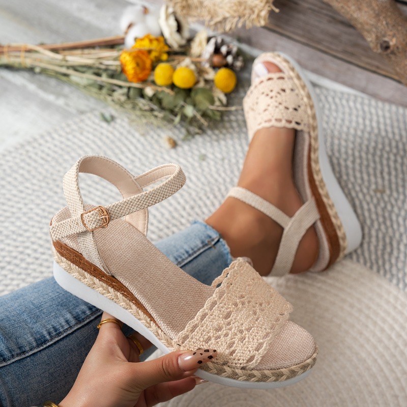 Espadrille Wedge Shoes - Dames kanten sandalen met sleehak Espadrille