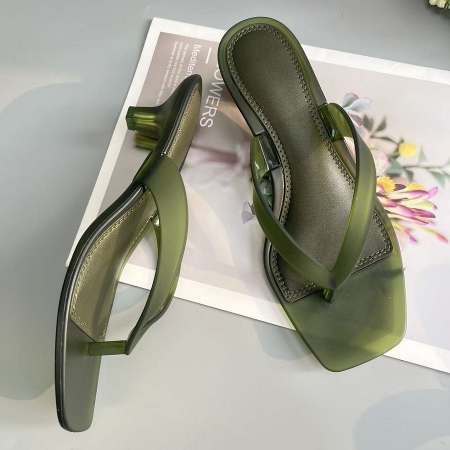Women'S Shoes Kitten Heels - Koreaanse gedempte toon olijfgroene PVC teenslippers