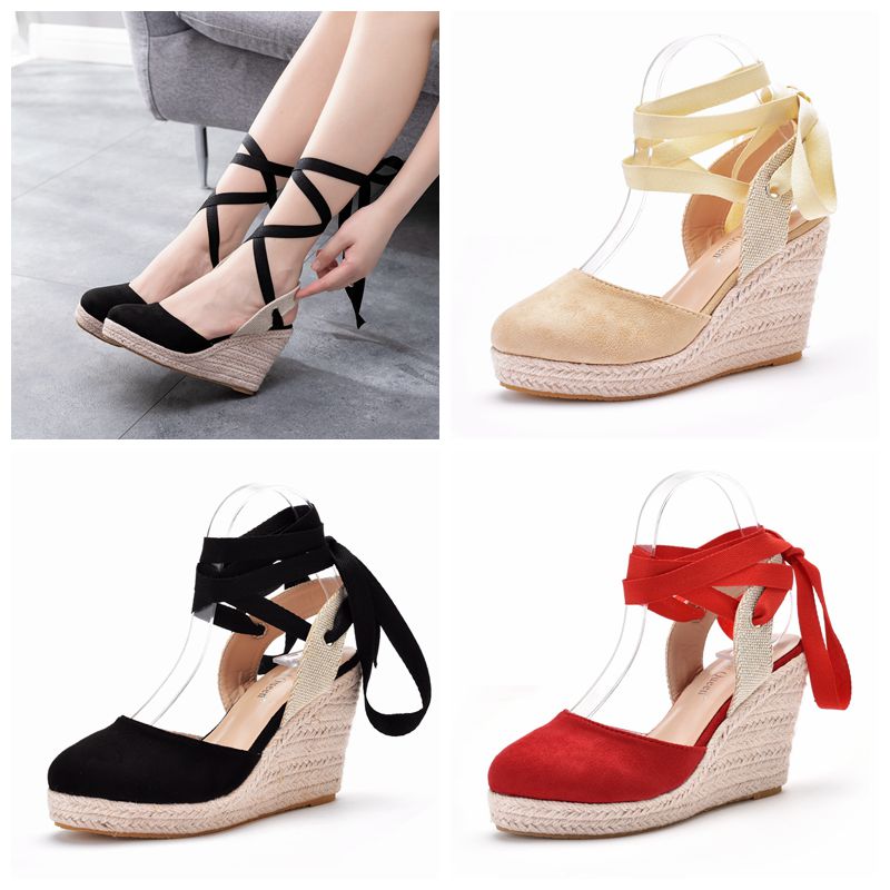 Espadrille Wedge Shoes - Espadrille-platformsandalen voor dames, gesloten teen, enkelbandje,